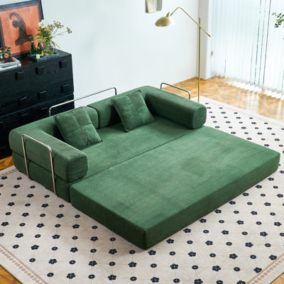 Boneless Convertible Sleeper Sofa Bed With 2 Pillows, Corduroy Folding Mattress Couch Removable And Washable Sofa , Compression Sofa Lounge Couch For Living Room Small Spaces