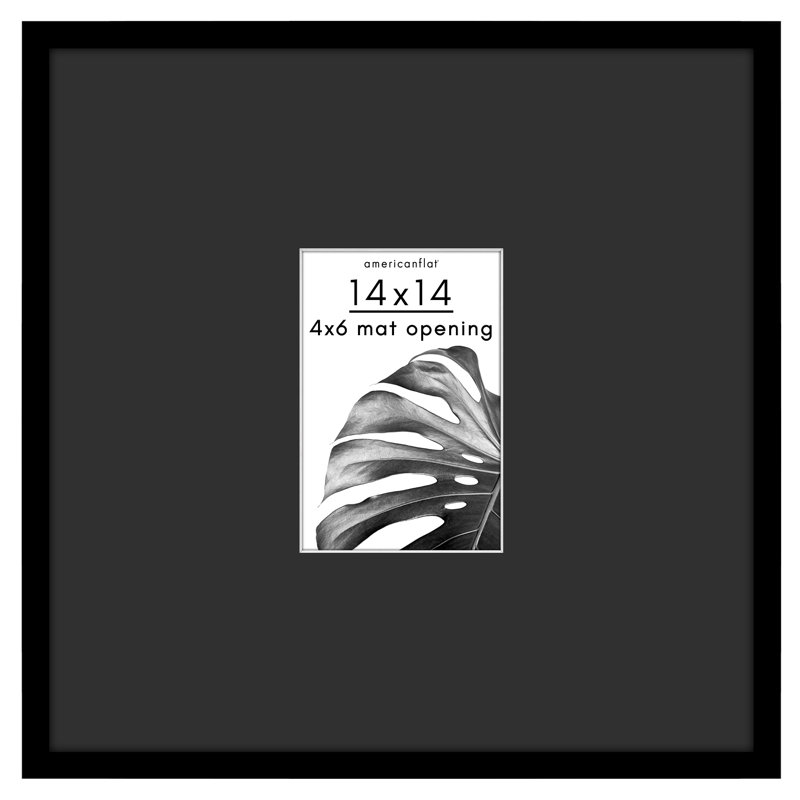  14x14 Picture Frame - Use as 4x6 Frame with Black Mat or 14x14 Frame Without Mat - Thin Photo Frame with Polished Plexiglass - Black