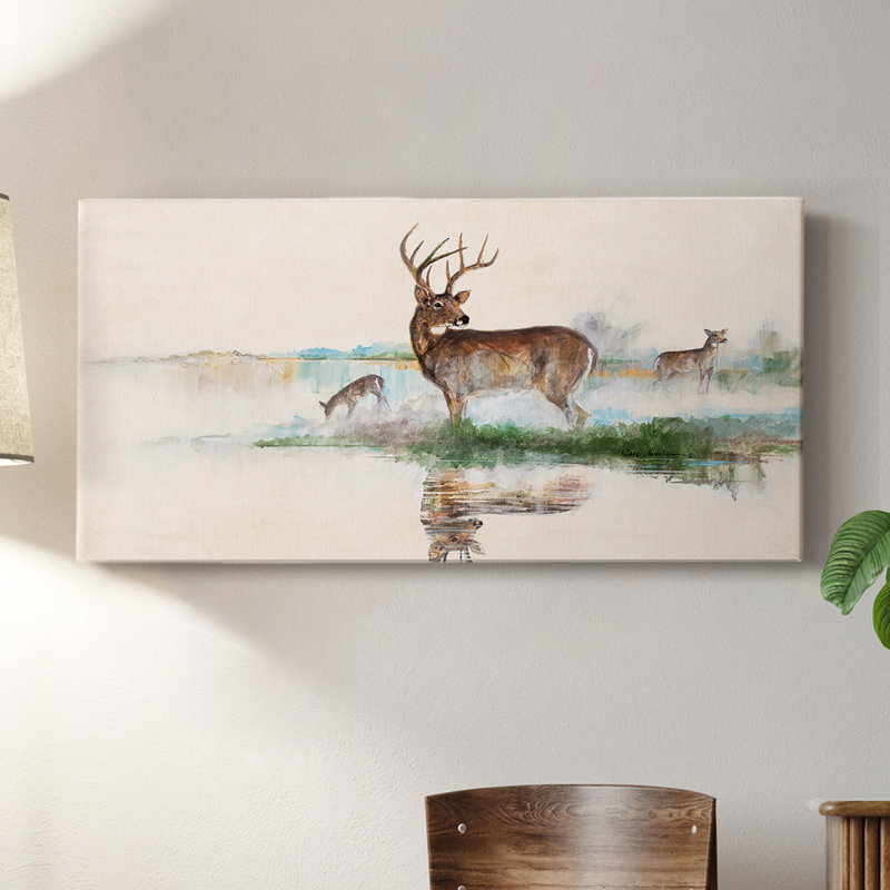 Misty Deer - Toile tendue avec châssis - Prêt à accrocher, H 16 po x l 32 po