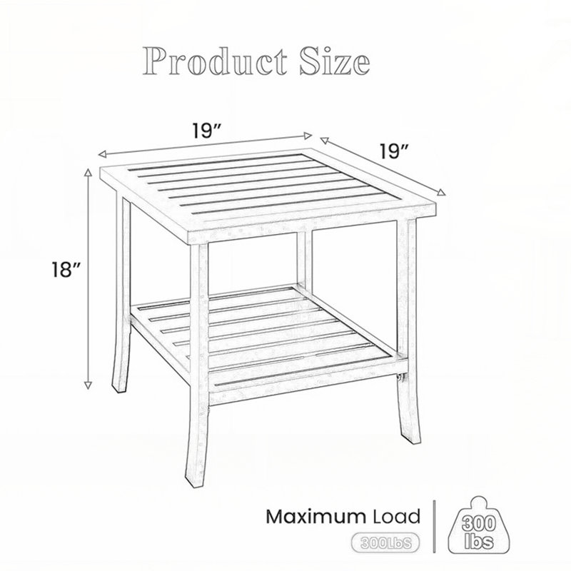 19 Inch Square Metal Outdoor Side Table, 2-Tier All-Weather Patio End Table with Rust-Resistant Steel Frame and Slatted Top