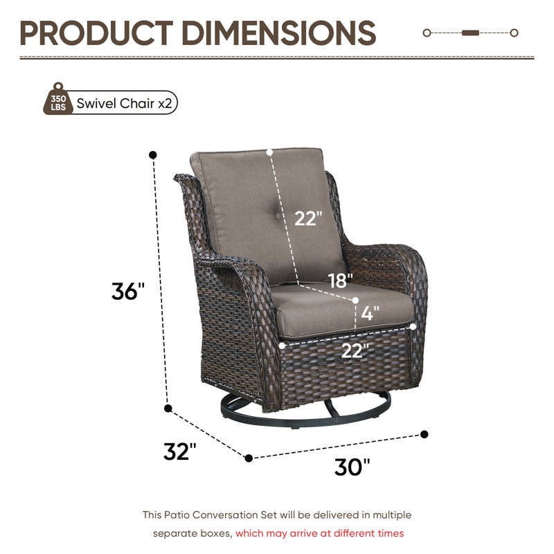 Ensemble de chaises berçantes et pivotantes 360 degrés Mickala, Gris, Brun