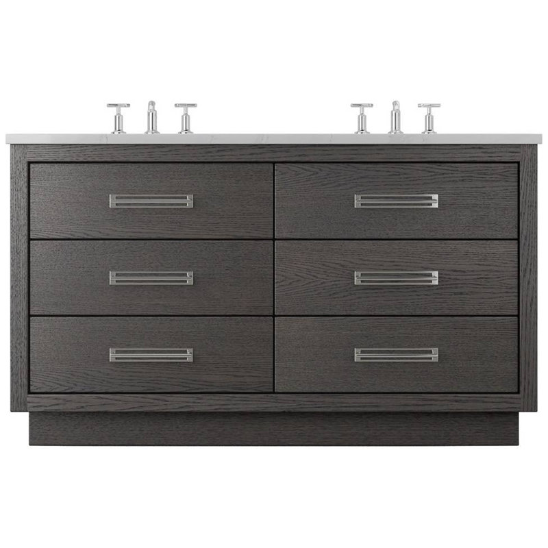 Meuble-lavabo à double tiroir Avalon, Gris délavé, Chrome poli, 60"