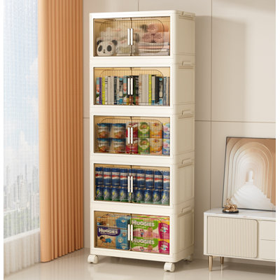 5-layer collapsible storage bins with magnetic doors,plastic lockers with wheels