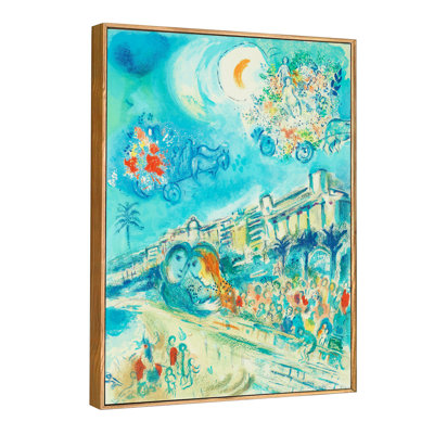 Framed Canvas Giclee Print Hug Bataille de Fleurs by Marc Chagall Wall Art Living Room Home Office Decorations(Wood Color Slim Frame,24"x32")