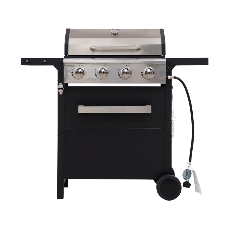 4-Burner Outdoor Gas Grill with Side Shelf & Thermometer