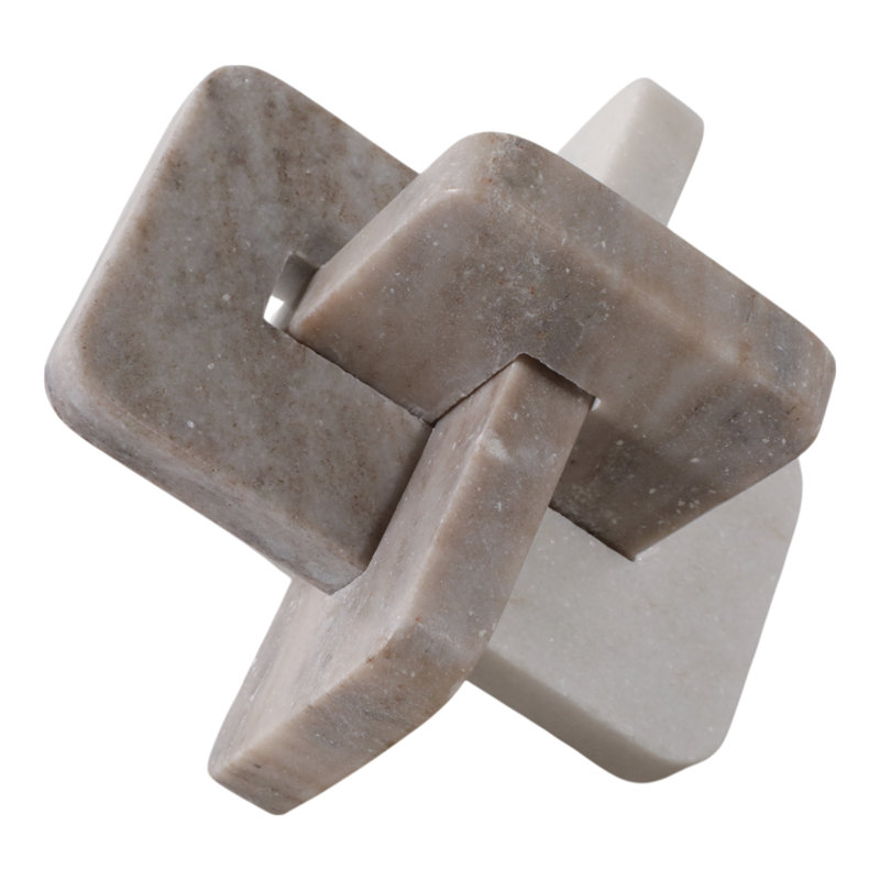 Figurine décorative en marbre à nœuds pour décoration intérieure - Statue géométrique contemporaine, objet décoratif pour console - blanc et brun clair