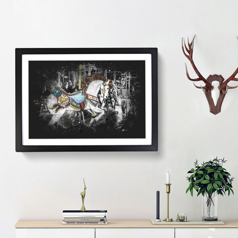 Carousel Horse - Single Picture Frame Print on MDF, 24cm H x 33cm W x 2cm D, Black Framed