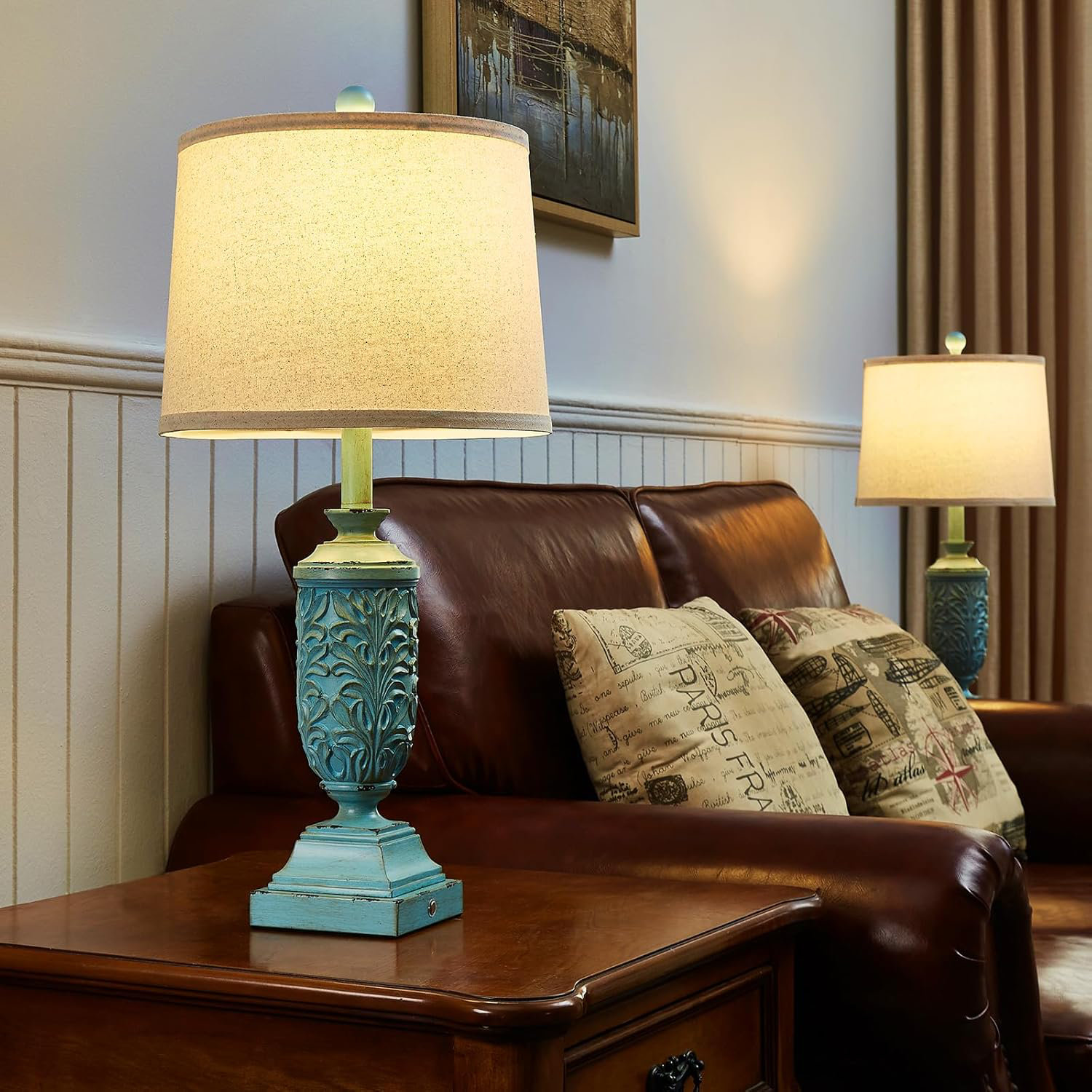 BEAUTY DEPOT Rustic Farmhouse Bedside Table Lamps Set Of