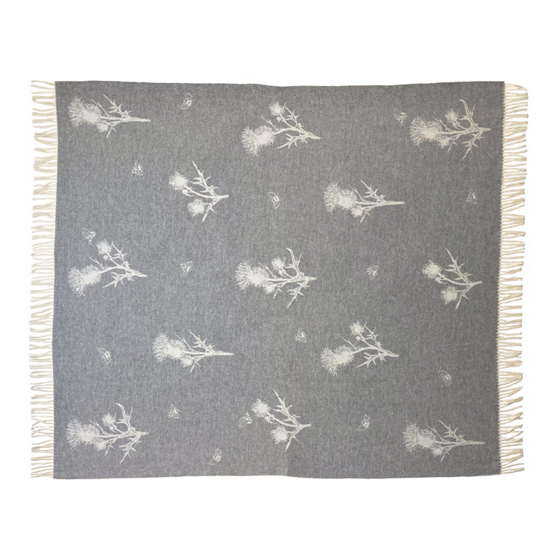 Jeté tissé en laine d'agneau Merino, Gris / beige floral