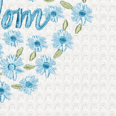 Mom Mothers Day Floral Kitchen and Bathroom Embroidered Waffle Hand Towel