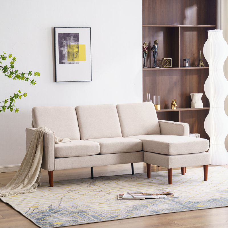 Charlier 71" Wide Reversible Sofa & Chaise, Creamy White Linen Blend