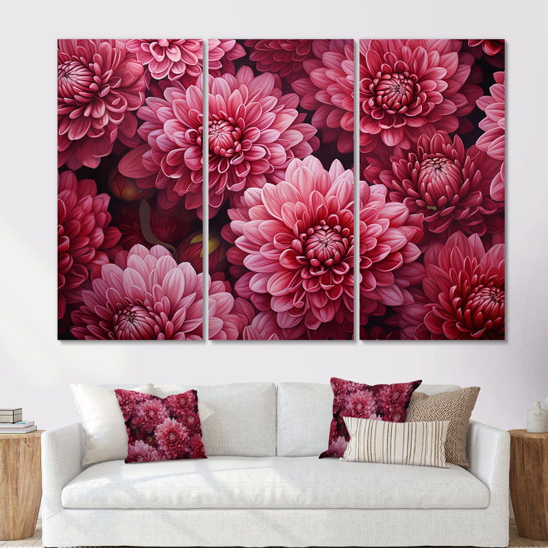Mums Musing Mellow Maroon - Mums Wall Art, ensemble de salon, Toile tendue, H 32 po x l 48 po x P 1 po