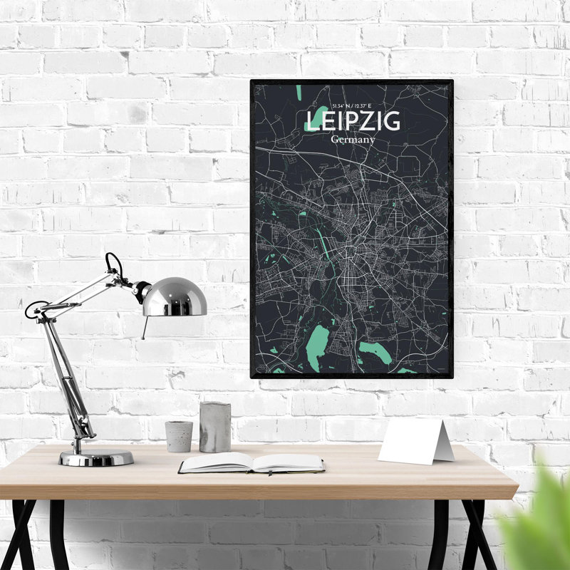 " Leipzig Germany City Map ", Green/Gray, 36" H x 24" W