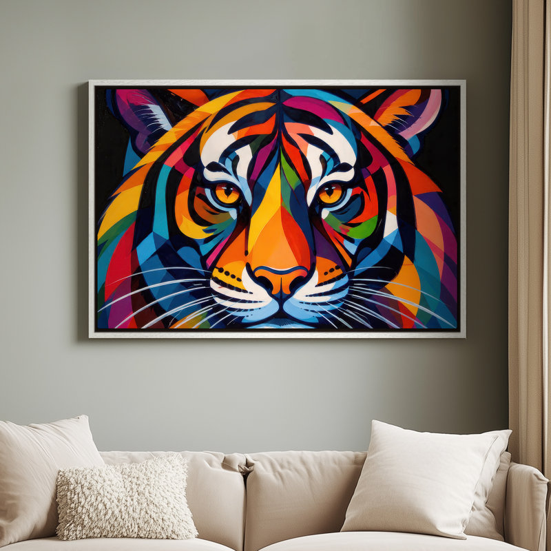 Art mural encadré sur toile - Tigre arc-en-ciel abstrait pop art abstrait - 16 po x 24 po, 24 po x 36 po, 24" H x 36" W