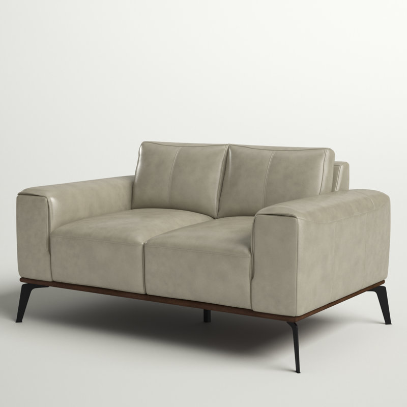 Causeuse à accoudoirs carrés en cuir véritable 58 po Conley, Gris clair