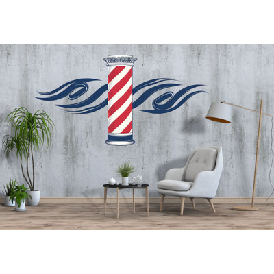 Autocollant mural Barber Pole, décalque de coiffeur, art mural rouge blanc bleu Barber, décor de salon de coiffure flamme bleue, autocollant de studio de toilettage 590MV