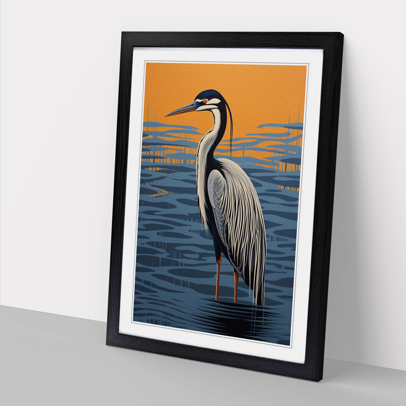 Heron Op No.2 - 32664 Piece Single Picture Frame Print on Wood, 46cm H x 34cm W x 2cm D