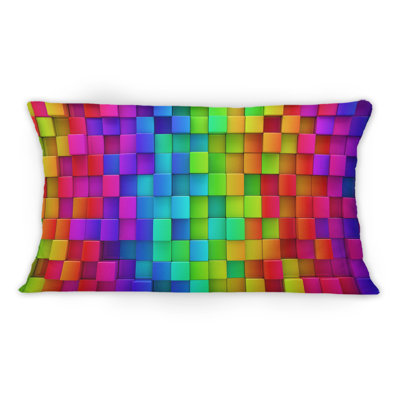 Rainbow Of Abstract Colorful Blocks -1 Patterned Printed Throw Pillow