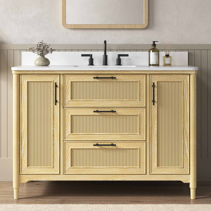 Meuble-lavabo autoportant en éponge 48 po avec plateau en quartz blanc Sponge