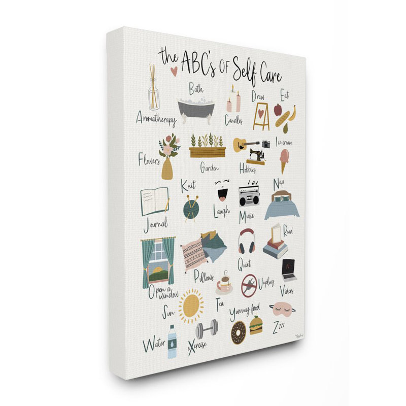 «ABC's of Self Care» par Gigi Louise - impression d'art graphique, H 20 po x l 16 po x 1,5 po, Toile tendue