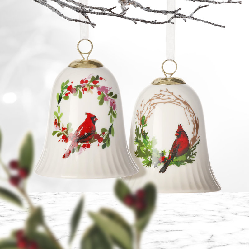 Ensemble de 2 ornements en forme de cloche en porcelaine 4 po