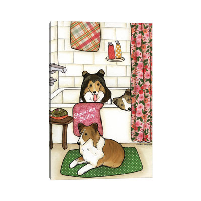 Showering Shelties by Jamie Morath - Wrapped Canvas Painting