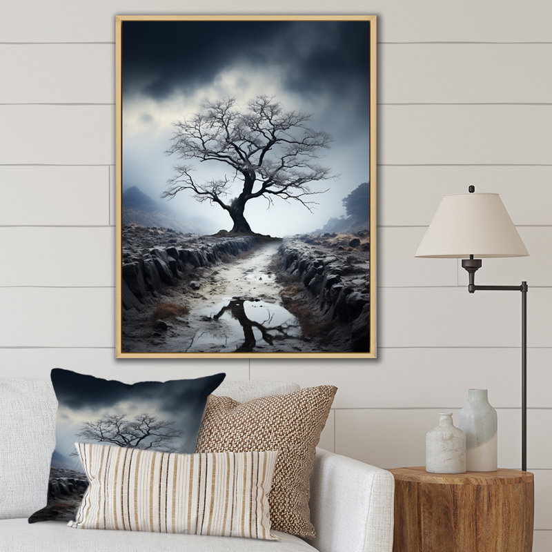 Arbre, ombrages tranquilles et monochromes III - art mural floral et botanique dans le salon, H 44 po x l 34 po x P 1,5 po