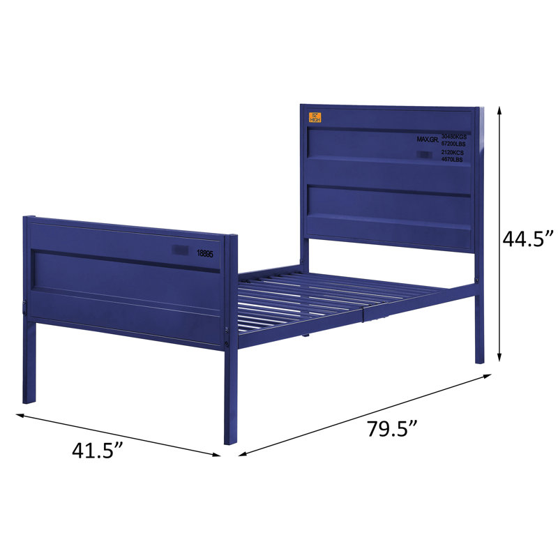 Lit simple bleu avec structure en métal et tête de lit à panneau pour la décoration de la chambre à coucher Stable A Good Night's Sleep