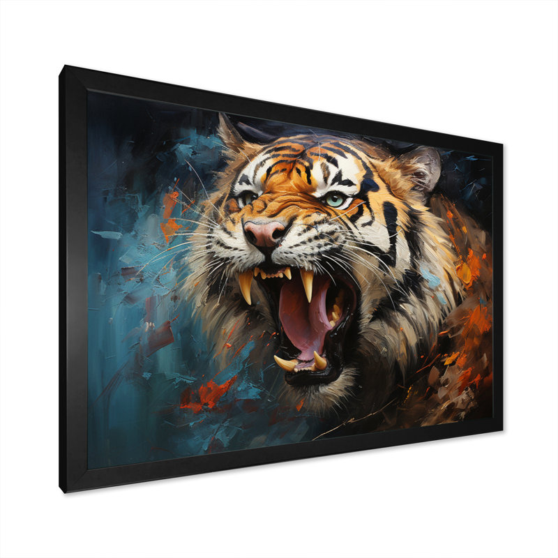 Tiger Roaring Majesty Collage II - Animals Canvas Art Print, H 12 po x l 20 po x P 1 po, Cadre photo noir