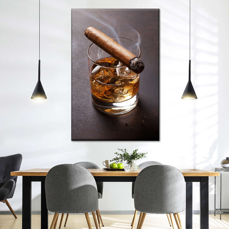 Cigar On Whiskey Glass Canvas Print, 26" H x 39" W x 1.25" D