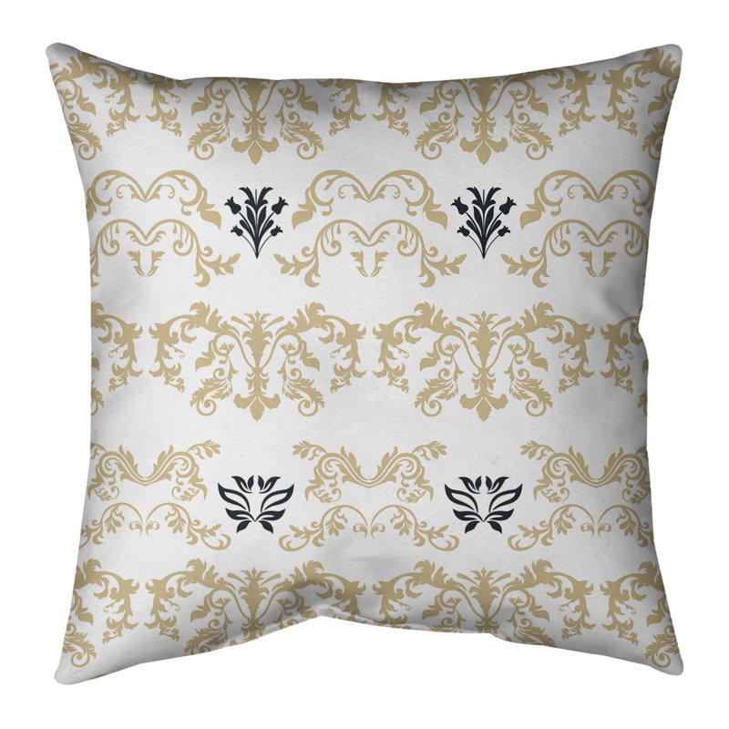 Housse et insert de coussin carré New Orleans Football Baroque, Croisé en coton, 26 po x 26 po, Vieil or / blanc / noir