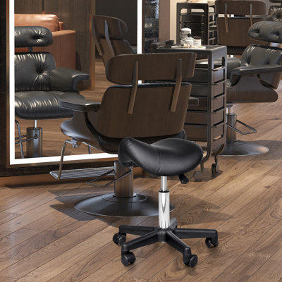 Tabouret à roulettes, chaise de salon pivotante, tabouret ergonomique en similicuir, hauteur réglable avec roulettes pour spa, salon, massage, bureau, noir
