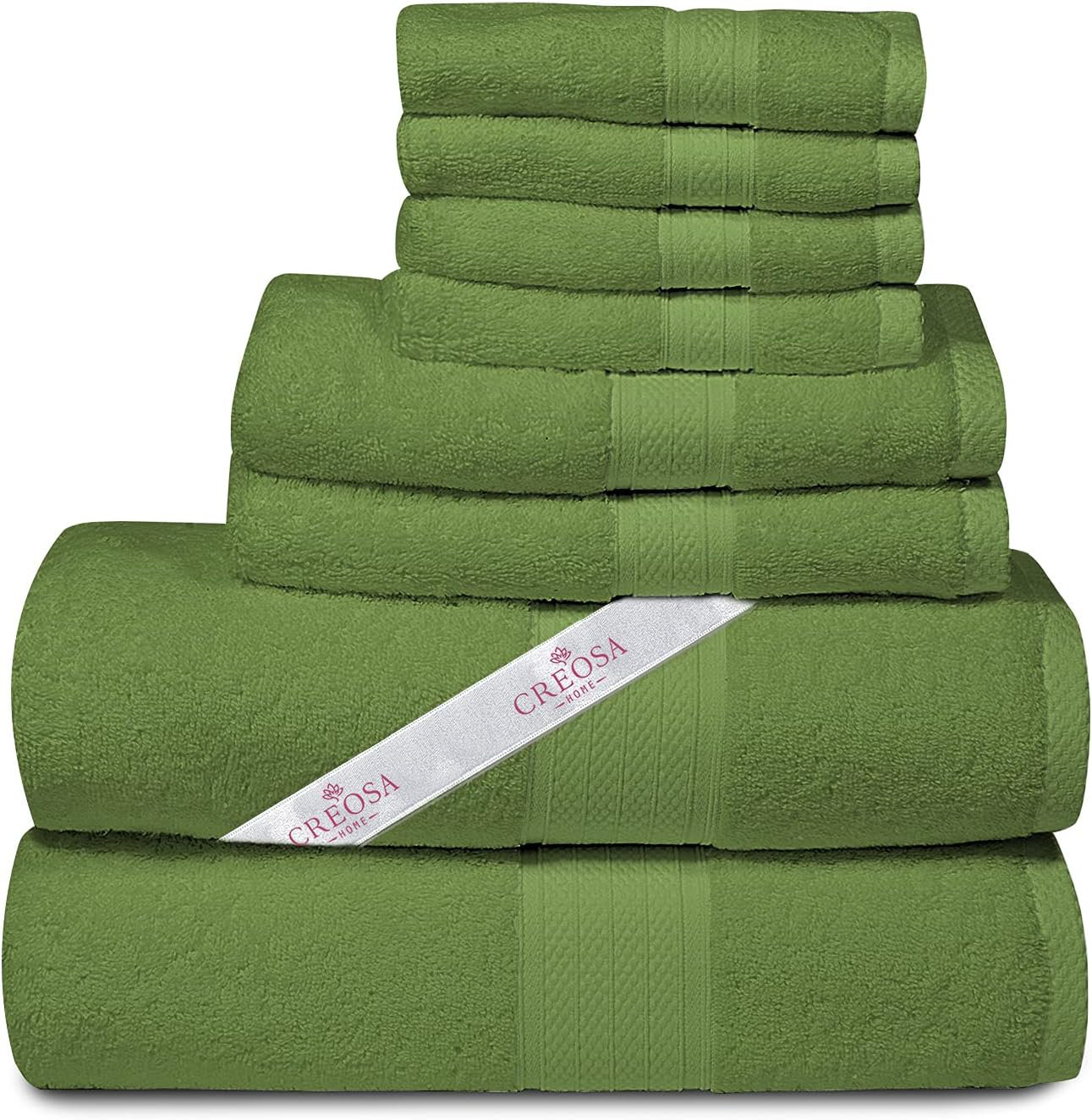 Lavish Touch CREOSA Towel Sets for Bathroom 8pc Sage Green, 2 Hand ...
