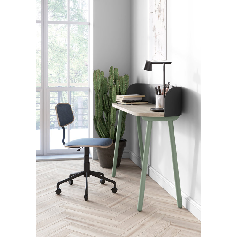 Eta Oval Solid Wood Base Writing Desk, Beige, Green