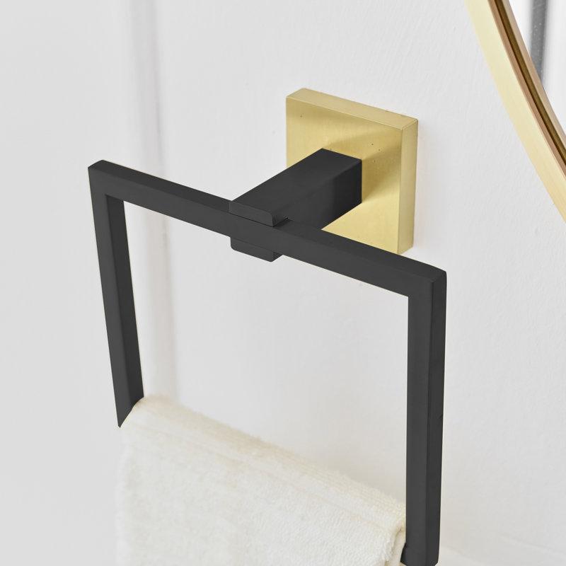 Wall Mounted Square Towel Ring Stainless Steel, Matte Black & Gold