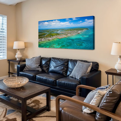 Canvas Wall Art Aerial View San Pedro town Ambergris Caye Belize Barrier Reef Wall Decor for Living Room Bathroom Bedroom Office 24"H x 48"W Art Paintings, Ready to Hang