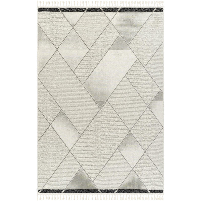 Tapis crème en polyester tissé à la machine, Rectangle 9 pi 2 po x 12 pi
