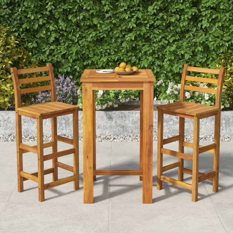3 Piece Patio Dining Set Solid Wood Acacia