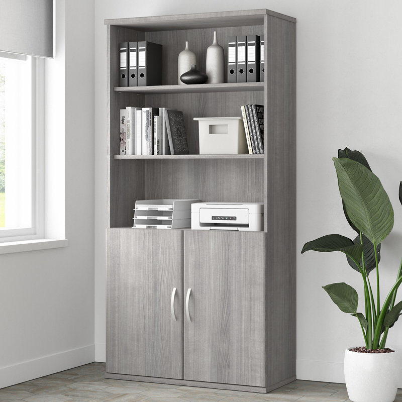 Grande bibliothèque à 5 tablettes avec portes Studio A, Gris platine