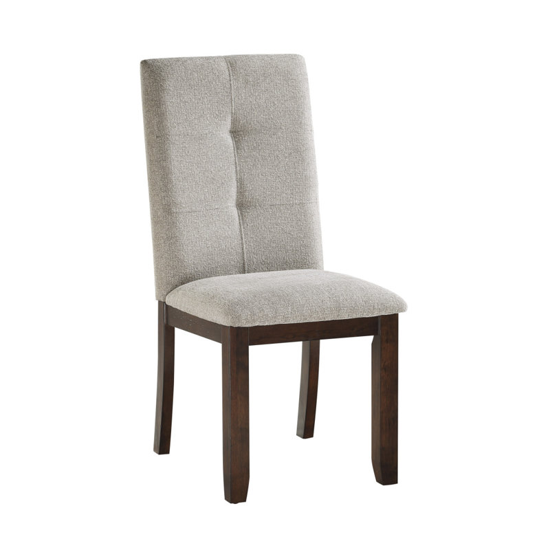 Ensemble de 2 chaises de salle à manger en chenille rembourrées avec dossier en bois et finition capitonnée foncé