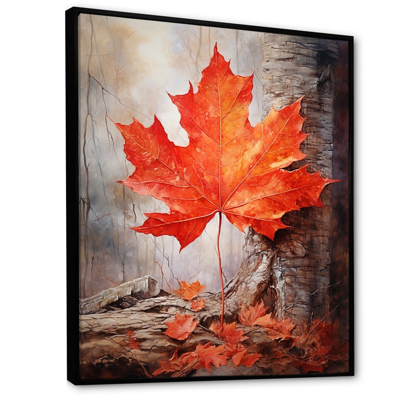 «Maples Mark Autumn Red I» sur toile, Cadre flottant noir, H 44 po x l 34 po x P 1,5 po