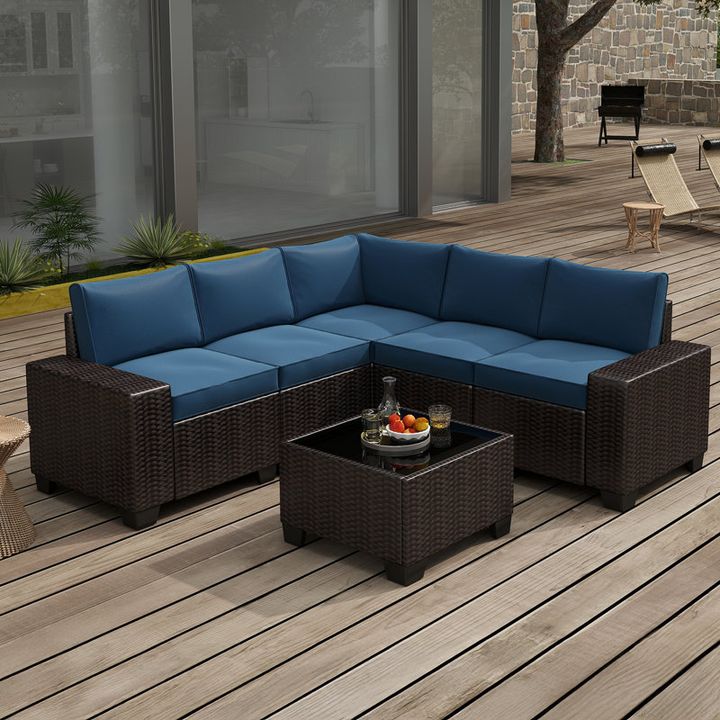 Ensemble de meubles de patio 6 pièces, Bleu lac, Marron foncé