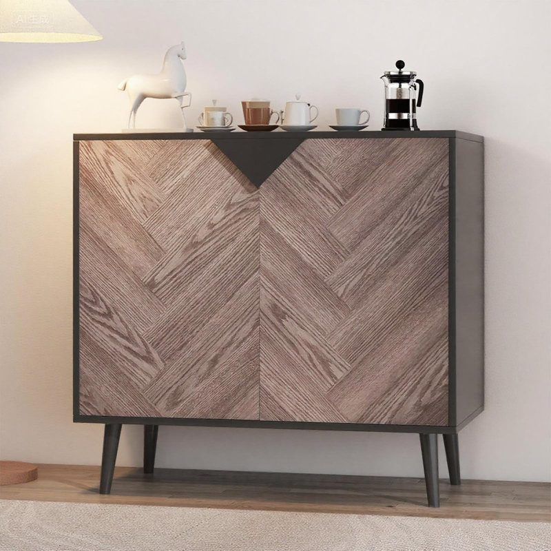 Modern Storage Free Standing Accent Cabinet, Buffet Cabinet with Doors, Wood Finish Sideboard Buffet with Storage, Grey