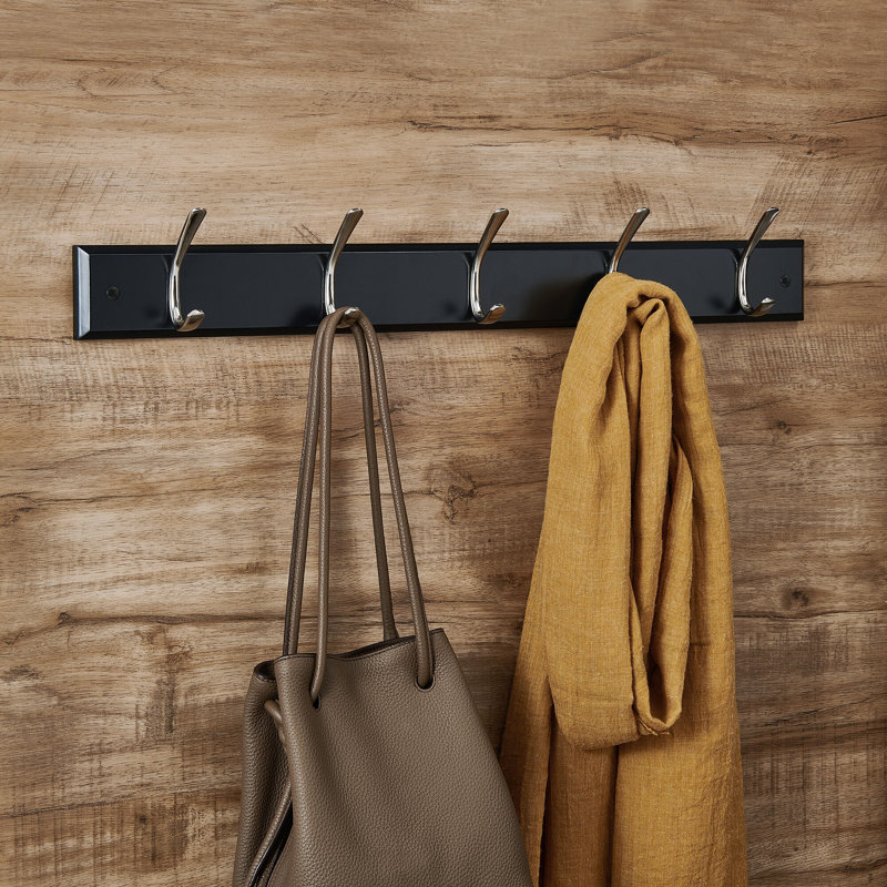 Black MDF Wall-Mounted Coat Rack with 5 Hooks