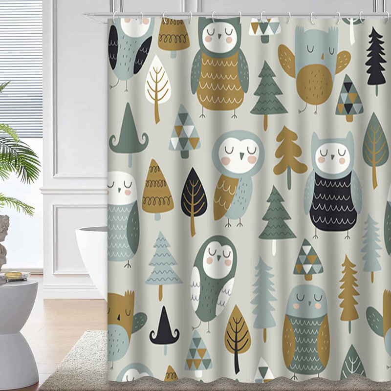 Mignon hiboux avec rideaux de douche en bois de style chambre de bébé avec 12 crochets, L 72 po x l 72 po