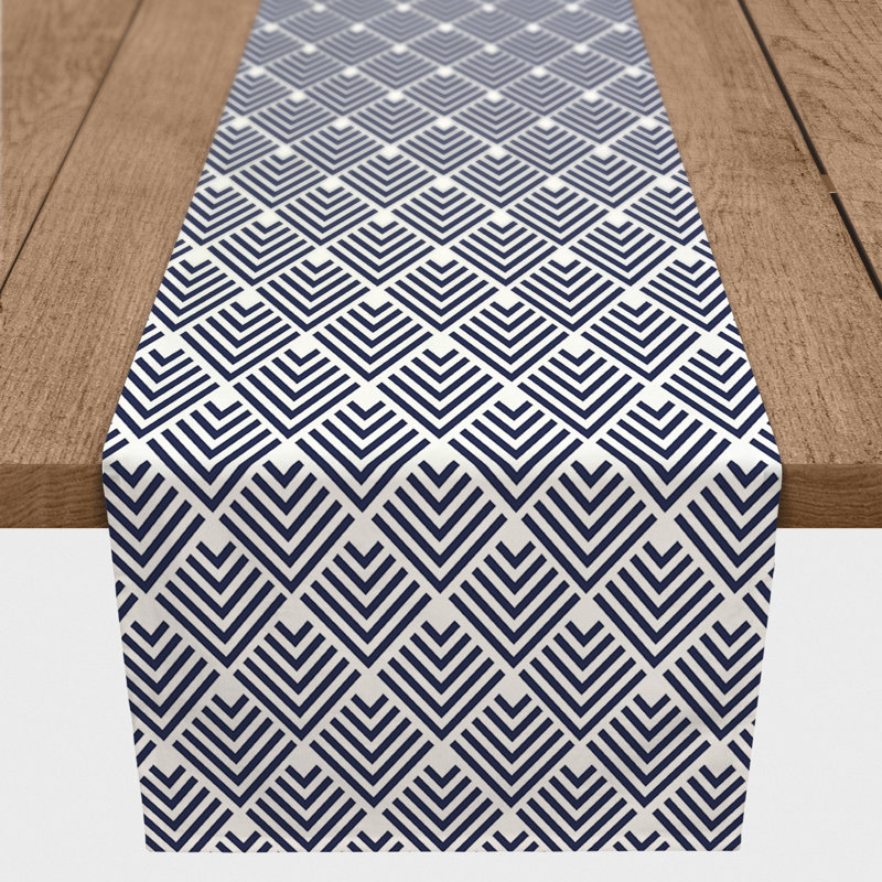Chemin de table géométrique, 72 po x 16 po, Bleu
