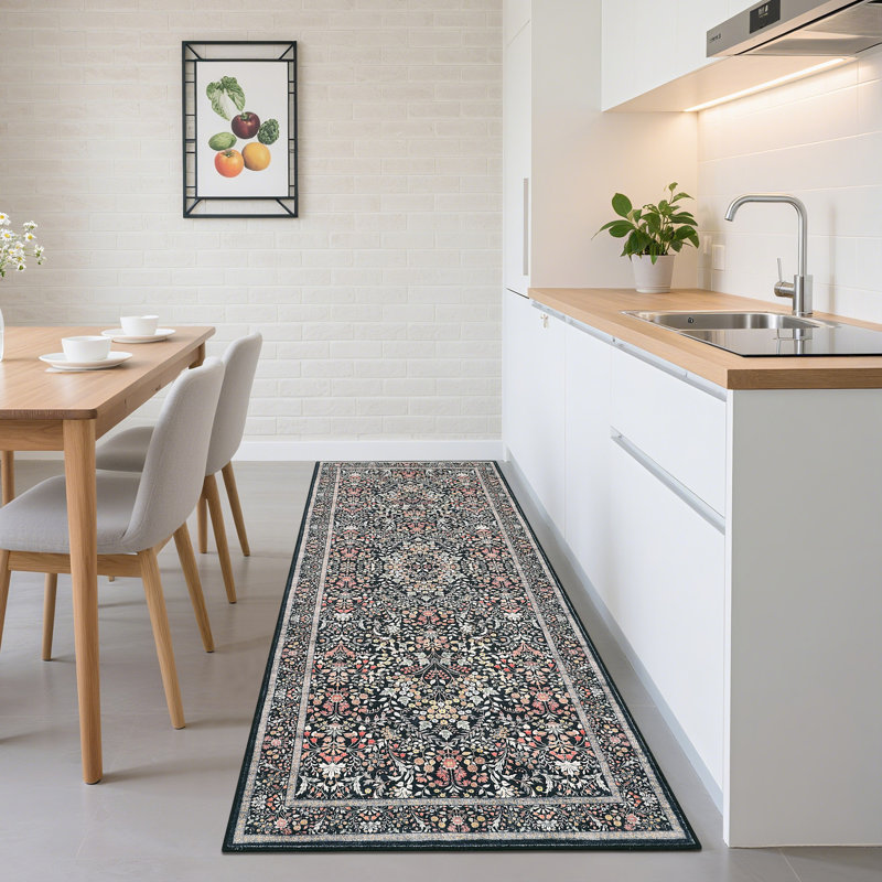 Floral Area Rugs for Living Room Washable Rugs Non Slip Boho Dining Room Carpet Vintage Botanical Print Low Pile Soft Carpet for Office Nursery Farmhouse