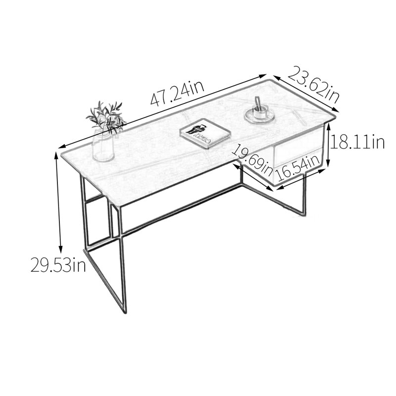 Bureau en pierre frittée de qualité supérieure, Blanc, H 29,53 po x l 47,24 po x P 23,62 po