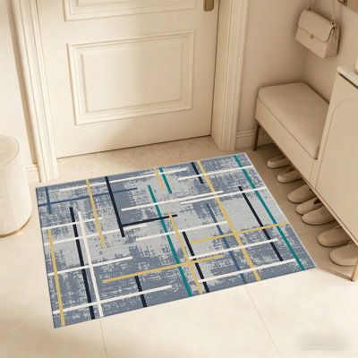 Grey Geometric Grid carpet-easy to clean, machine-washable, soft and comfortable; suitable for door mats, kitchens, living rooms, bedrooms, corridors, and laundry areas. Easy to clean, durable carpet for home decoration.