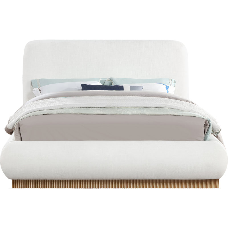 Rigby Upholstered Platform Bed, King, Cream Linen Textured Fabric